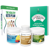 Dr. Berg's Keto Kit: 2 books and 3 supplement bottles.