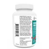 Kids Multivitamin bottle label, left side view, suggested use instructions, safety warning details. 