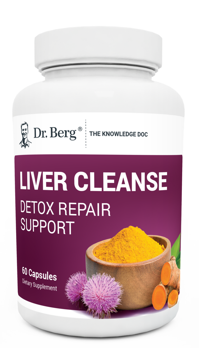 Liver Cleanse Detox Repair Support, 60 capsules, front view, bottle with Dr. Berg branding.