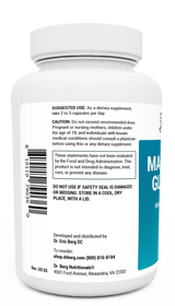 Magnesium Glycinate bottle label, left side view, suggested use instructions, safety warning details.