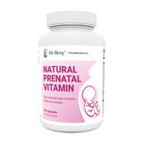 Natural Prenatal Vitamin, 60 tablets, front view, bottle with Dr. Berg branding and baby in womb on cover.