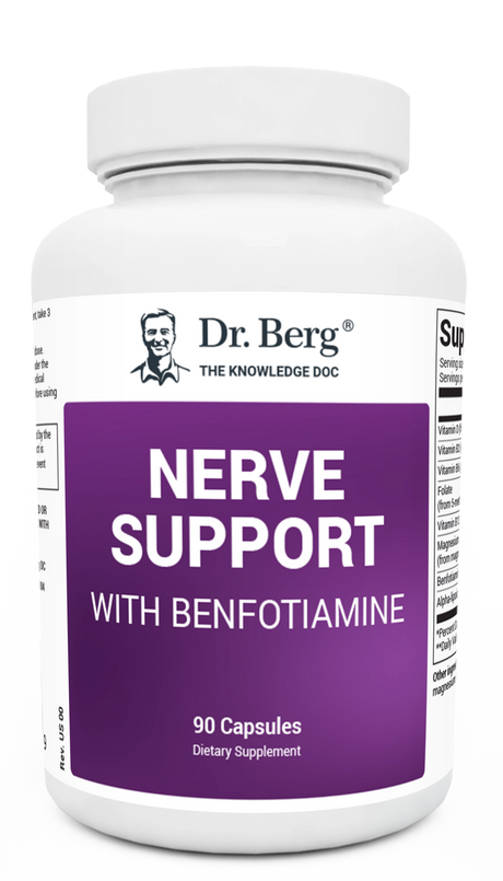 Nerve Support with Benfotiamine, 90 capsules, front view, bottle with Dr. Berg branding.