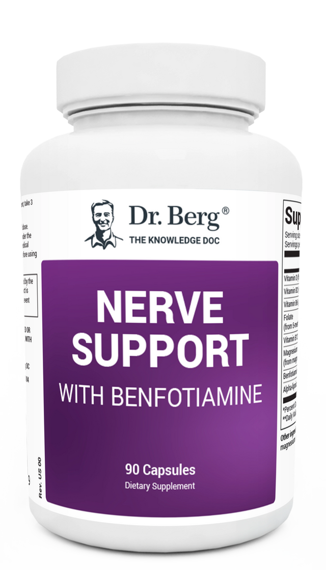 Nerve Support with Benfotiamine, 90 capsules, front view, bottle with Dr. Berg branding.