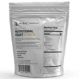 Nutritional Yeast Flakes, back view of label showing supplement facts, suggested use instructions, and safety warnings.