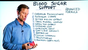 Dr. Berg explain the Blood Sugar Support Advanced Formula on a whiteboard.