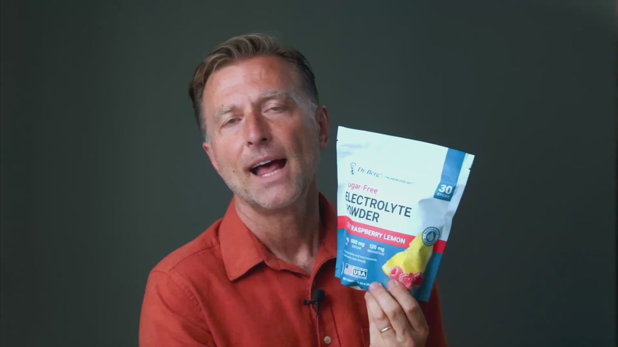 Dr. Berg gives a quick overview of Sugar-Free Electrolyte Powder Salty Raspberry Lemon.