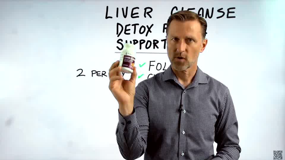 Dr. Berg explains Liver Cleanse Detox Repair Support on a whiteboard. 