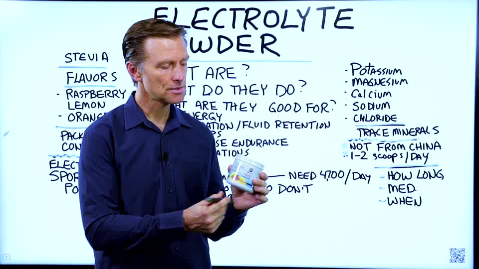 Dr. Berg explains electrolyte powder in 10 minutes on a whiteboard: what they are, what they do, and their benefits.