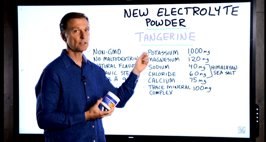 Dr. Berg discusses the new tangerine-flavored electrolyte powder.