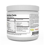 Raw Organic Wheatgrass Juice Powder Lemon Flavor bottle label, right side view, supplement facts and suggested use. 