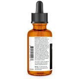 Scalp and Hair Serum bottle label, left side view, ingredient list, safety warnings.