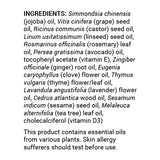 Scalp and Hair Serum bottle label, full ingredient list.