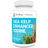 Sea Kelp Enhanced Iodine, 90 capsules, front view, bottle with Dr. Berg branding and seaweeds on the cover.