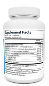 Trace Minerals Enhanced bottle label, right side view, supplement facts. 