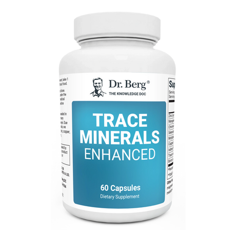 Trace Minerals Enhanced, 60 capsules, front view, bottle with Dr. Berg branding.