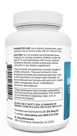 Trace Minerals Enhanced bottle label, left side view, suggested use instructions, safety warning details.