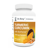 Turmeric Curcumin with BioPerine, 60 capsules, front view, bottle with Dr. Berg branding and turmeric plant on the cover.