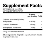 Close-up view of Turmeric Curcumin supplement fact label.