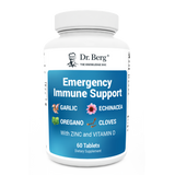 Emergency Immune Support: Garlic, Echinacea, Oregano, Cloves with Zinc and Vitamin D, 60 Tablets, front view, bottle with Dr. Berg branding.