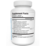 60 Billion Probiotic bottle label, right side view, supplement facts. 