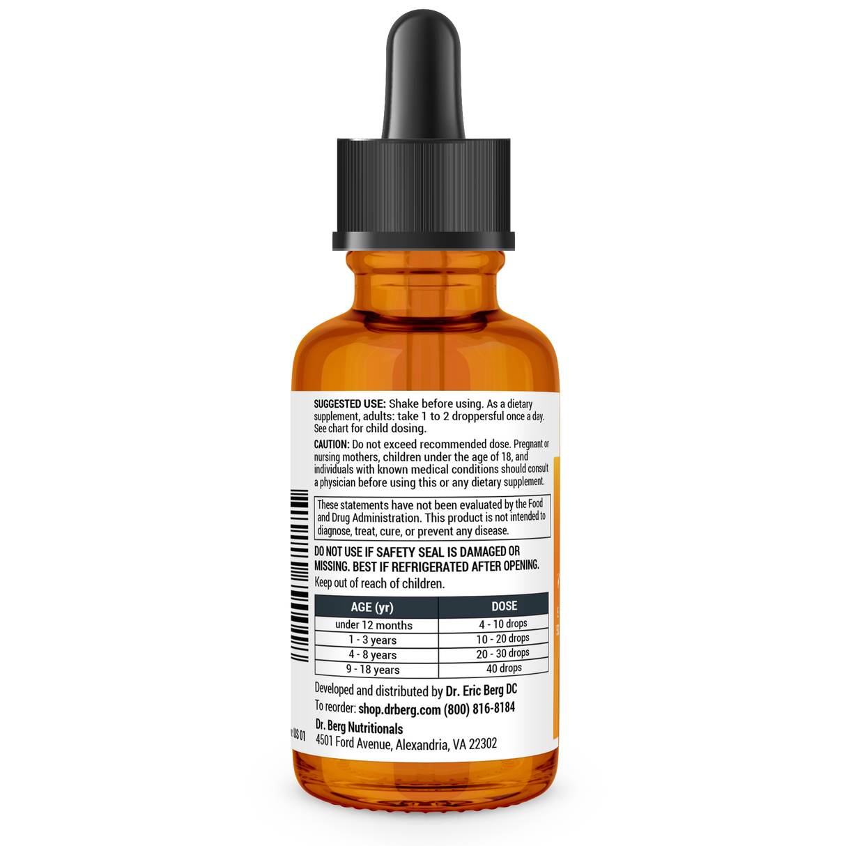 Vitamin D3 and K2 bottle label, left side view, suggested use instructions, safety warning details. 