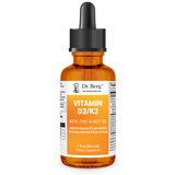 Vitamin D3 and K2 with Zinc & MCT Oil, 1 fluid ounce, front view, glass bottle with dropper, Dr. Berg branding.