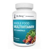 Whole Food Multivitamin with Minerals, 60 capsules, front view, bottle with Dr. Berg branding, vegetables and fruits on the cover.